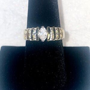 Sparkling Marquise-Center Gold Tone Ring with Clear Stones